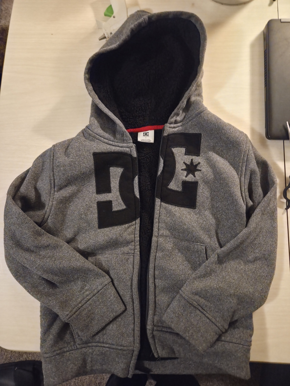 DC Gray Hooded Zip-Up Sweatshirt with Black Logo
